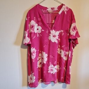 Gilli Pink Floral V-Neck Tunic Top